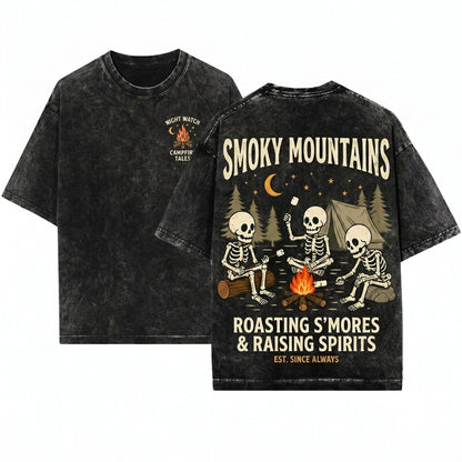 Funny Skeleton Camping Marshmallow Campfire Halloween Outdoor Sweatshirt Gift Unisex Wash T-Shirt
