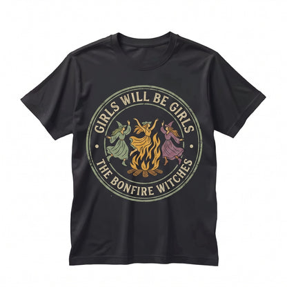 Girls Will Be Retro Dancing Witch Bonfire Spooky Halloween Unisex TShirt