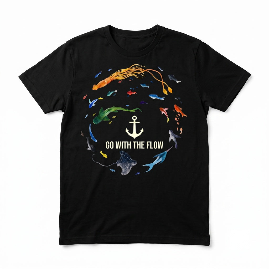 Go With The Flow Watercolor Marine Life Sea Creature Circle Aesthetic Beach Lover Unisex TShirt