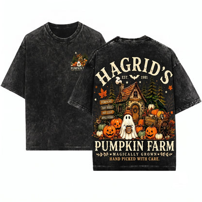 Retro Autumn Ghost House Hagrids Farm Fall Season Sweatshirt, Pumpkin Patch Crewneck Unisex Wash T-Shirt