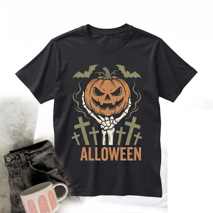 Skeleton Hand Pumpkin Halloween Graphic Dripping Jack-O-Lantern Eerie Graveyard Aesthetic Horror Gift Apparel Unisex TShirt