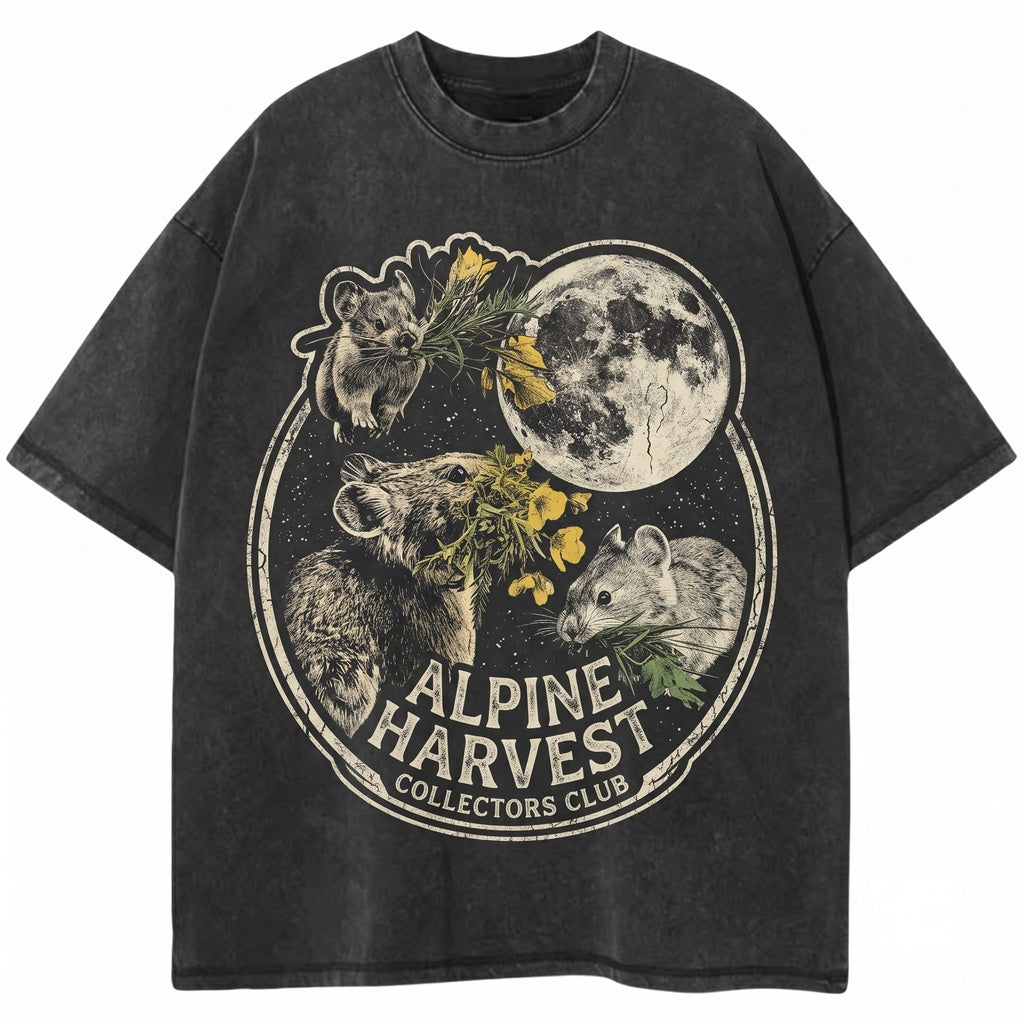Retro Three Pika Moon Graphic Top Cute Vintage Wildlife Nature Animal Him Her Gift Unisex TShirt