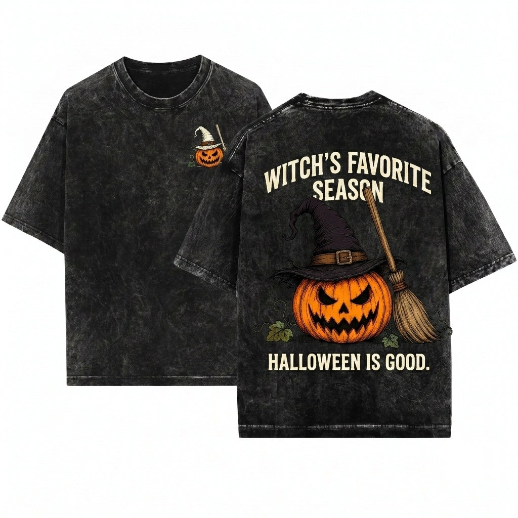 Scary Vintage Jack OLantern Witch Broom Halloween Spooky Season Unisex Wash T-Shirt