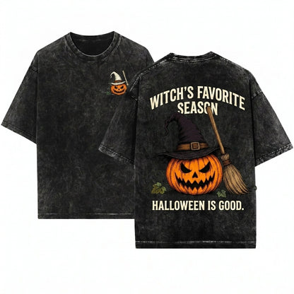 Scary Vintage Jack OLantern Witch Broom Halloween Spooky Season Unisex Wash T-Shirt