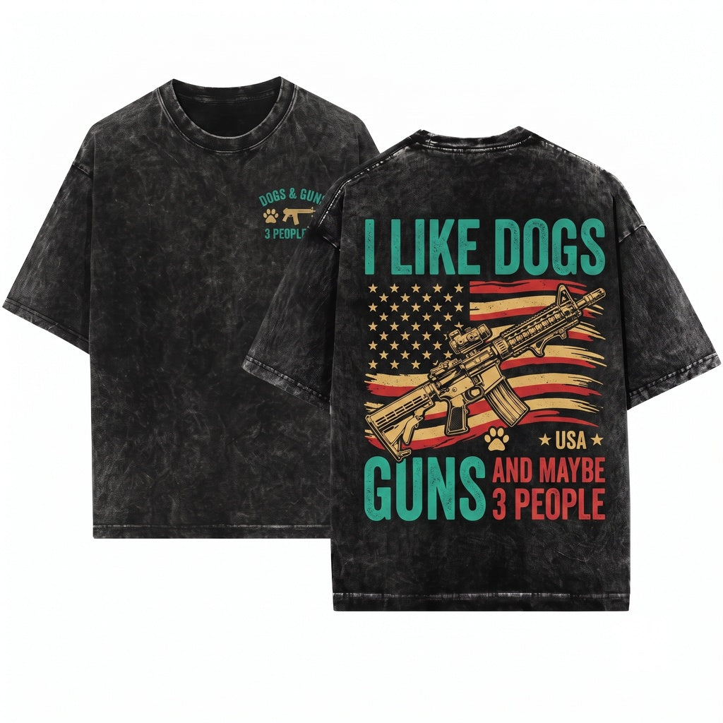 Funny Dog Lover Firearm Graphic I Like Canines Guns And Maybe 3 People Unisex Wash T-Shirt