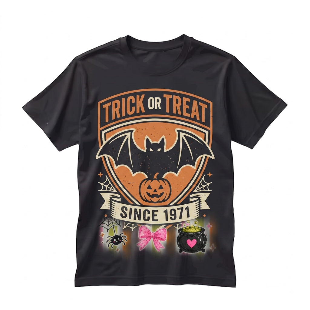 Trick or Treat Halloween Striped Spooky Season Trendy Ghost Bat Graphic Coquette Girly Fall Unisex TShirt