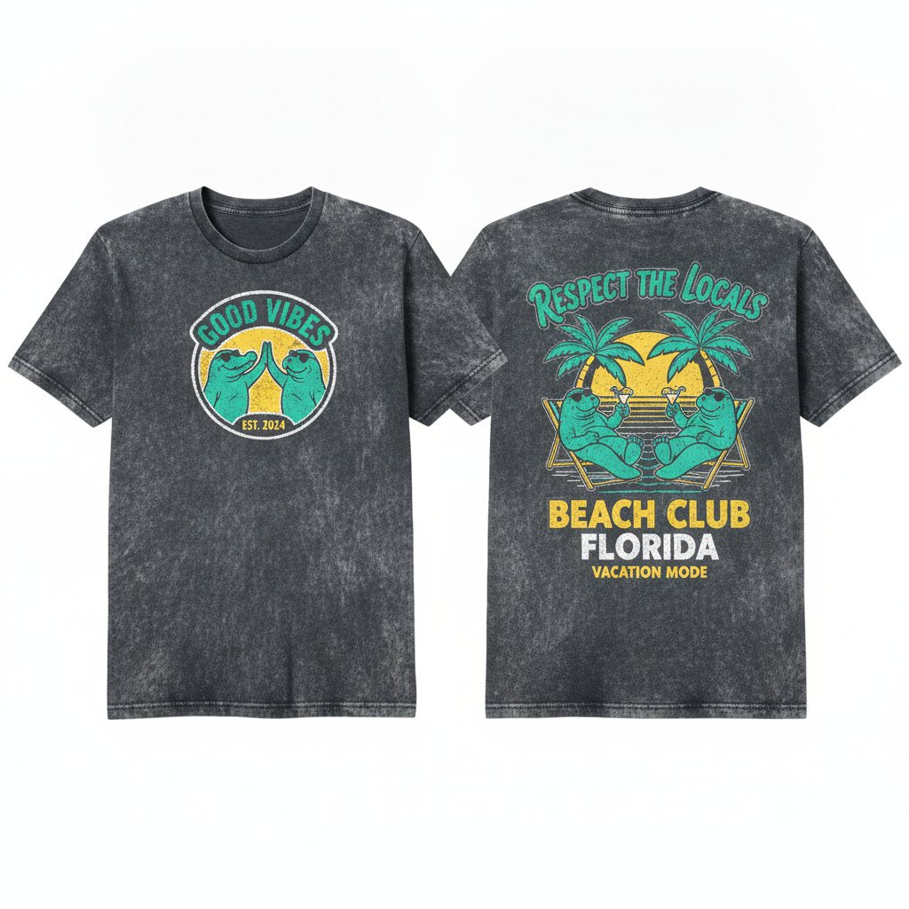 Everglades Florida Crocodile Manatee Respect The Locals Vintage Gift Lifestyle Alligator Unisex Wash T-Shirt