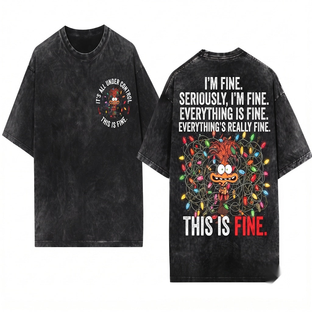 Anxiety Im Fine Everything Is Fine Christmas Lights Holiday Crewneck Inside Out Island Trip Unisex Wash T-Shirt