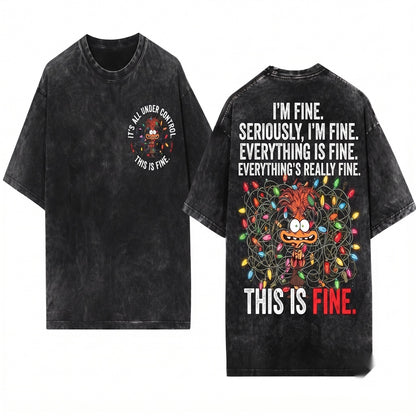 Anxiety Im Fine Everything Is Fine Christmas Lights Holiday Crewneck Inside Out Island Trip Unisex Wash T-Shirt