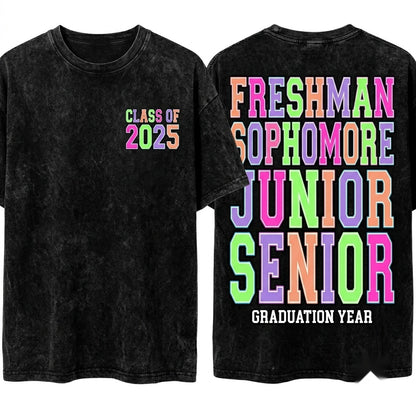 Retro Senior Neon High Preppy Back To Colorful Teacher 1st Day Of School Girl Unisex Wash T-Shirt