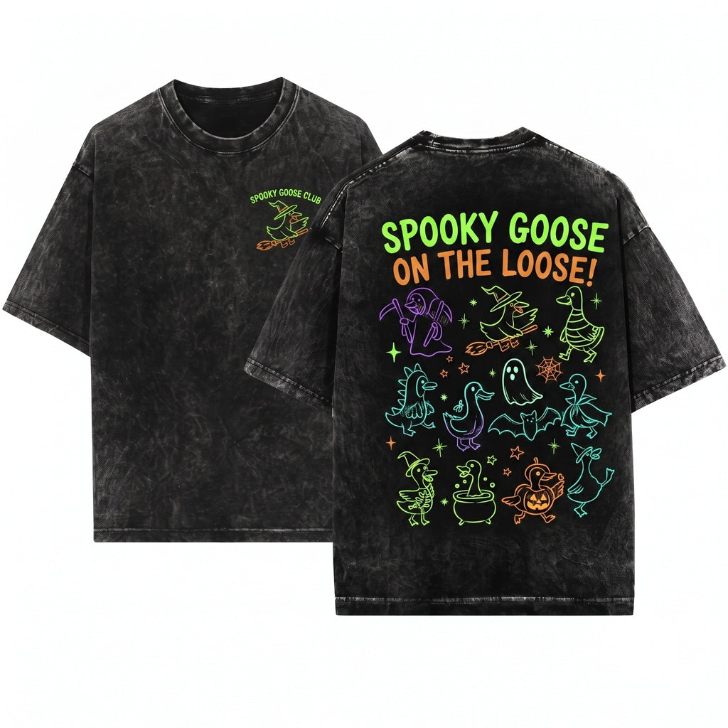 Spooky Silly Goose on the Loose Halloween Cute Funny Season Unisex Wash T-Shirt