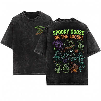 Spooky Silly Goose on the Loose Halloween Cute Funny Season Unisex Wash T-Shirt