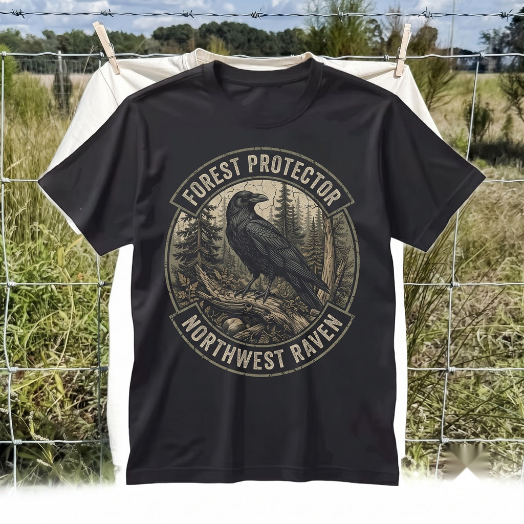 Vintage Gothic Raven Bird Graphic Dark Forest Woodland Wildlife Nature Gift Apparel Unisex TShirt