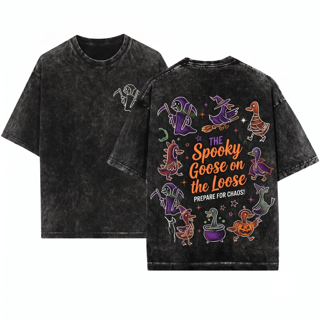 Spooky Silly Goose on the Loose Halloween Cute Funny Season Unisex Wash T-Shirt