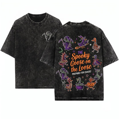 Spooky Silly Goose on the Loose Halloween Cute Funny Season Unisex Wash T-Shirt