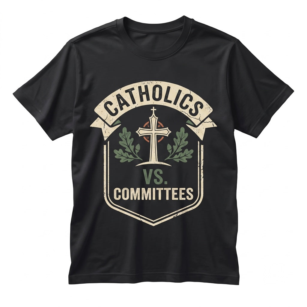 Catholics vs Committees Funny Church Parish Life Humor Gift for Men Women Unisex TShirt