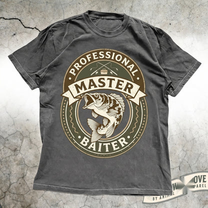 Master Baiter Funny Bass Fishing Joke Vintage Graphic Top, Father Day Pun Gift for Angler Dad Husband, Novelty Fish Lover