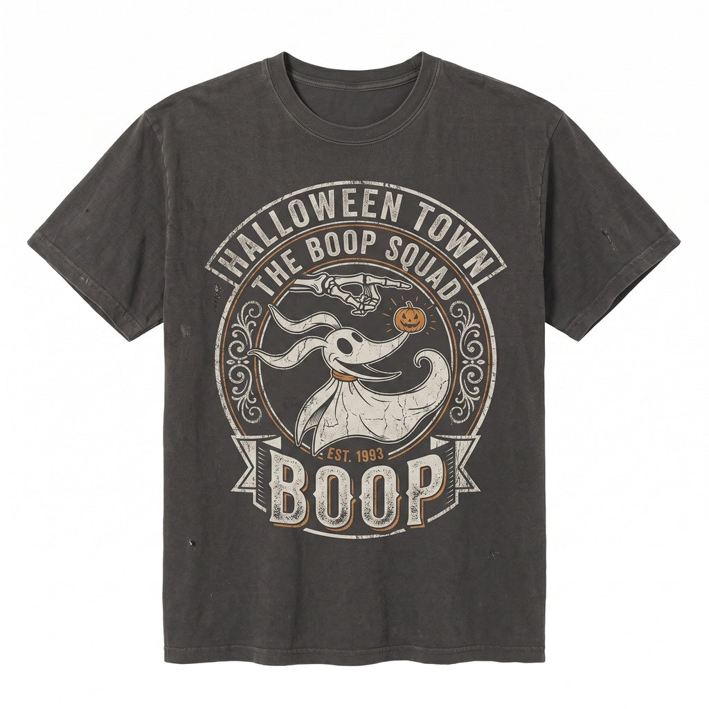Ghost Dog Boop Skeleton Hand Funny Halloween Theme Park Spooky Family Matching Graphic Apparel, Unisex TShirt