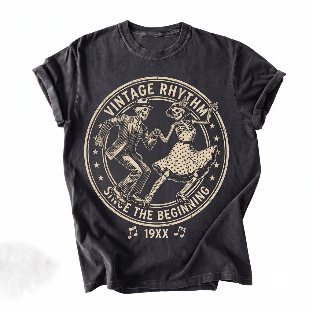 Dancing Skeletons Halloween Vintage Couple Spooky Dance Graphic Unisex TShirt
