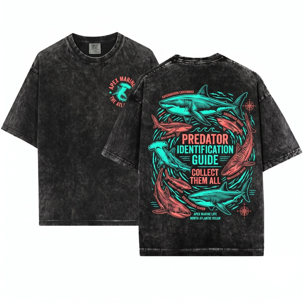 Vintage Shark Graphic Ocean Predator Marine Life Cool Sea Animal Aesthetic Top Gift Unisex Wash T-Shirt