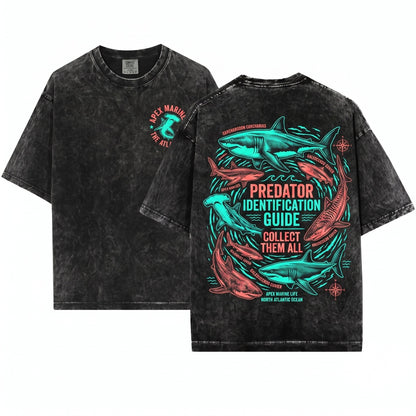 Vintage Shark Graphic Ocean Predator Marine Life Cool Sea Animal Aesthetic Top Gift Unisex Wash T-Shirt