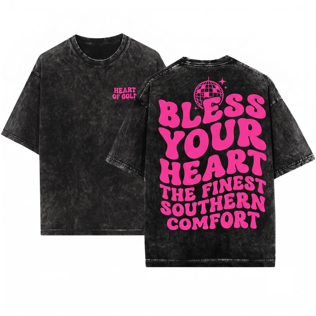 Bless Your Heart Sassy Funny Bright Pink Graphic Vintage Apparel Unisex Wash T-Shirt