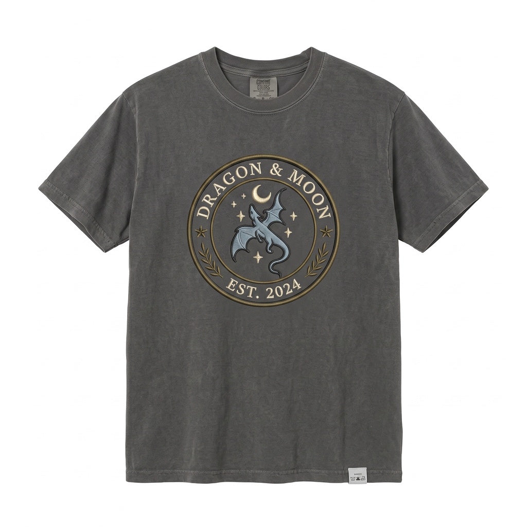 Embroidered Moon and Dragon Fantasy Bookish Witchy Vibes Unisex TShirt