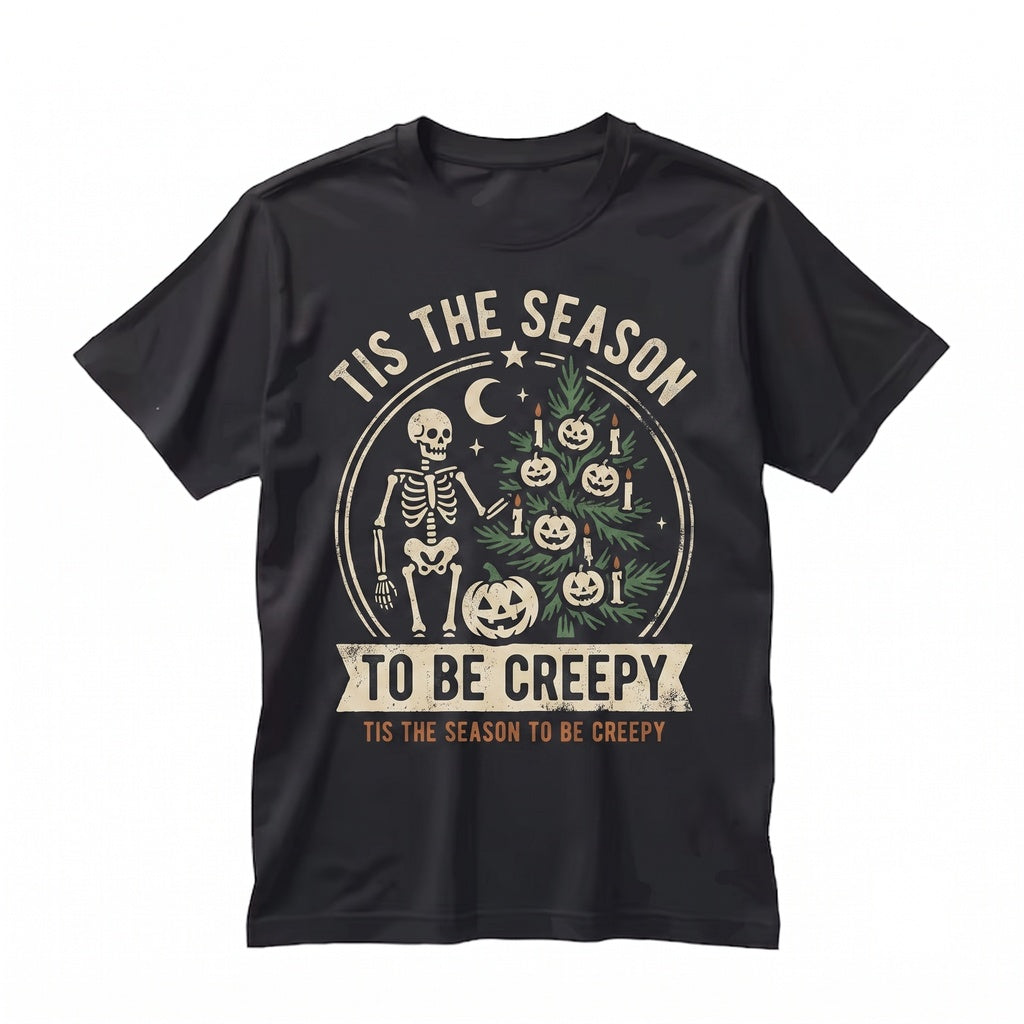Tis The Season To Be Creepy Halloween Sweatshirt Fall Spooky Ghost Skeleton Crewneck Unisex TShirt