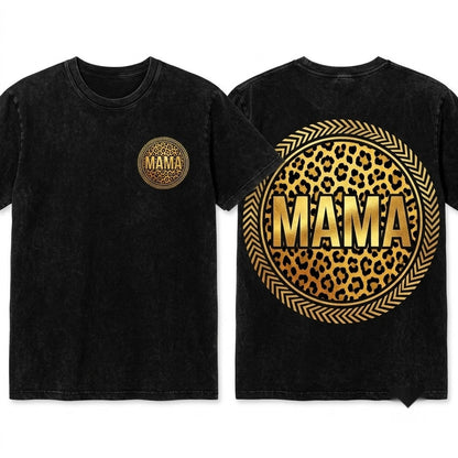 Mama Western Cowboy Leopard Print Circle Garment Dyed Gift Unisex Wash T-Shirt