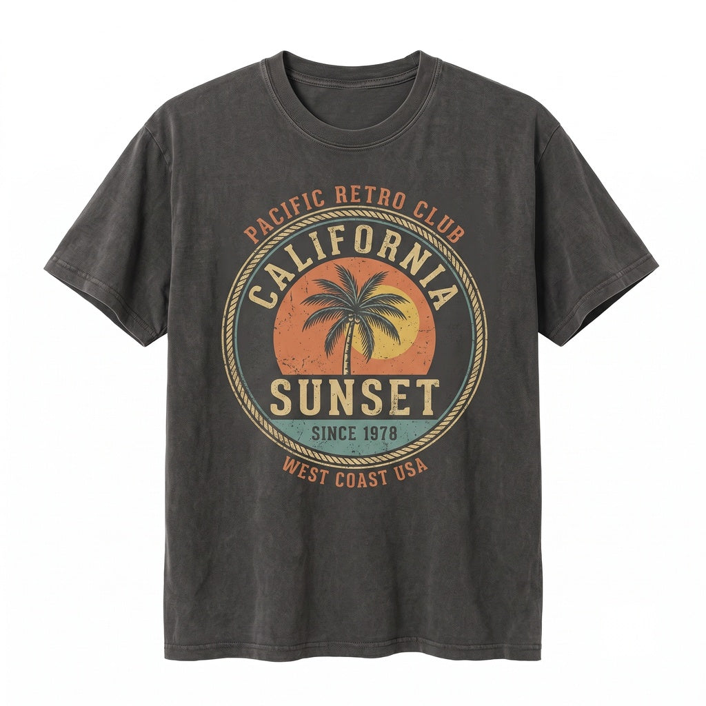 Summer Sunset Beach Vibes Palm Tree Graphic Line Art Vacation Unisex TShirt