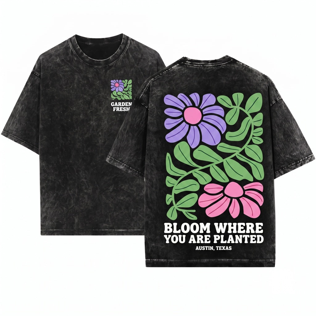 Vintage Abstract Floral Botanical Boho Summer Unisex Wash T-Shirt