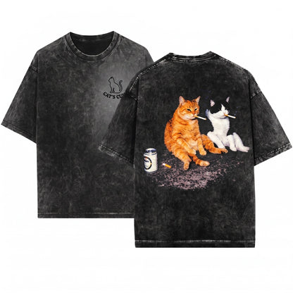 Retro Streetwear Funny Kitten Cool Beer Graphic Vintage Smoking Cats Unisex Wash T-Shirt Bạn có muốn tôi tối ưu thêm mô tả sản