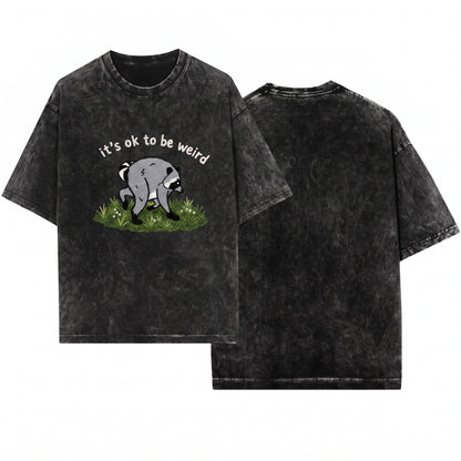 Embroidered Funny Raccoon Trash Panda Quirky Nature Lover Gift Graphic Apparel Unisex Wash T-Shirt