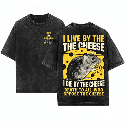 I Live By The Cheese Rat Japanese Aesthetic Graphic Unisex Wash T-Shirt