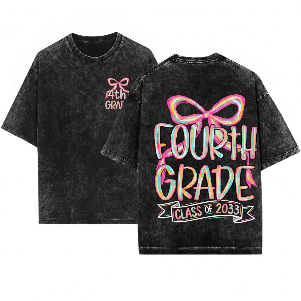 Pink Brushstroke Fourth Grade Coquette Back To School Girl Preppy 4th PNG Unisex Wash T-Shirt