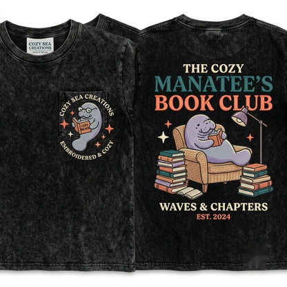 Manatee Embroidered Cute Summer Ocean Graphic Unisex Wash T-Shirt
