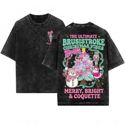 Glitter Pink Gingerbread Snowman Santa Nutcracker Coquette Tree Candy Christmas PNG Bundle Graphic Unisex Wash T-Shirt