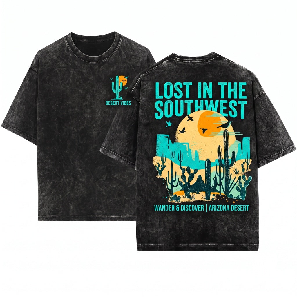 Retro Vintage Desert Cactus Southwest Nature Landscape Western Adventure Graphic Gift Unisex Wash T-Shirt