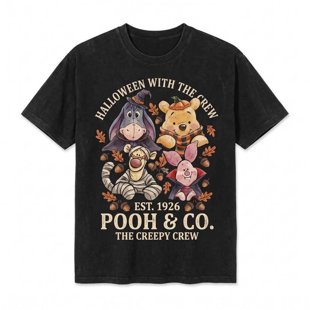 Vintage Hundred Acre Wood Halloween Trick-or-Treat Bear and Friends Graphic Spooky Season Theme Park Unisex TShirt