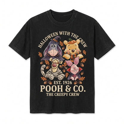 Vintage Hundred Acre Wood Halloween Trick-or-Treat Bear and Friends Graphic Spooky Season Theme Park Unisex TShirt