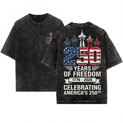 American 1776-2026 250th Anniversary Fighter Jets Patriotic Mens Graphic Unisex Wash T-Shirt