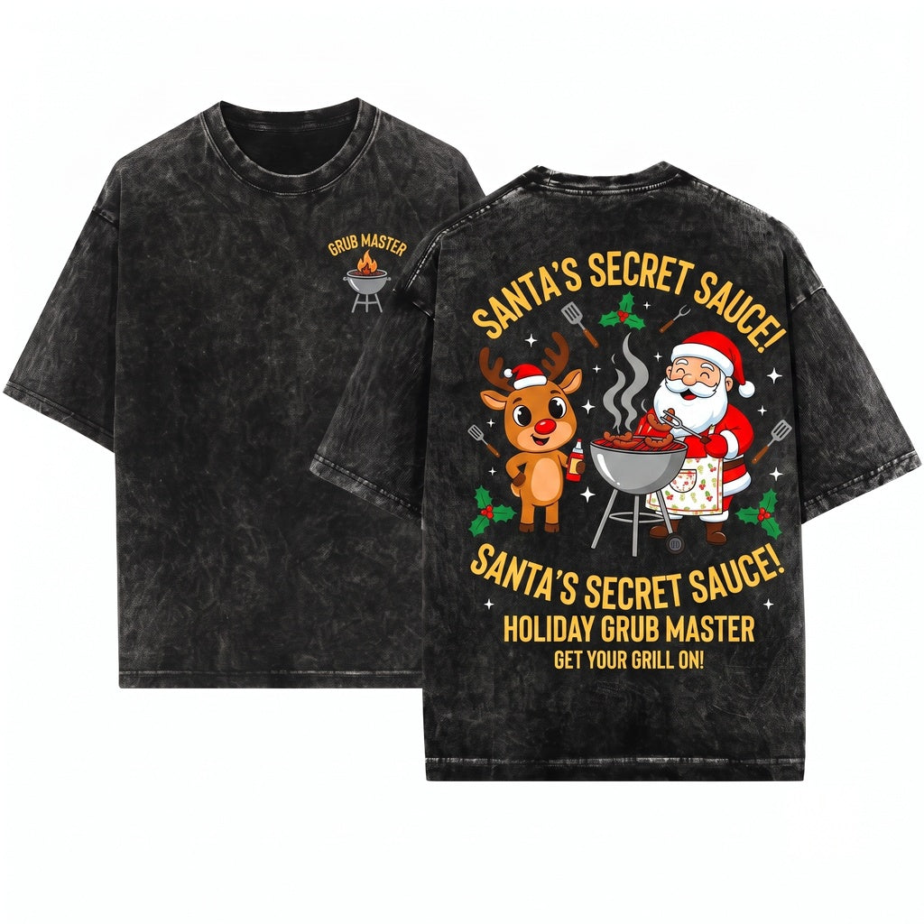 Santa Christmas BBQ Grillmaster Festive Backyard Cookout Funny Holiday Gift Unisex Wash T-Shirt