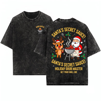 Santa Christmas BBQ Grillmaster Festive Backyard Cookout Funny Holiday Gift Unisex Wash T-Shirt