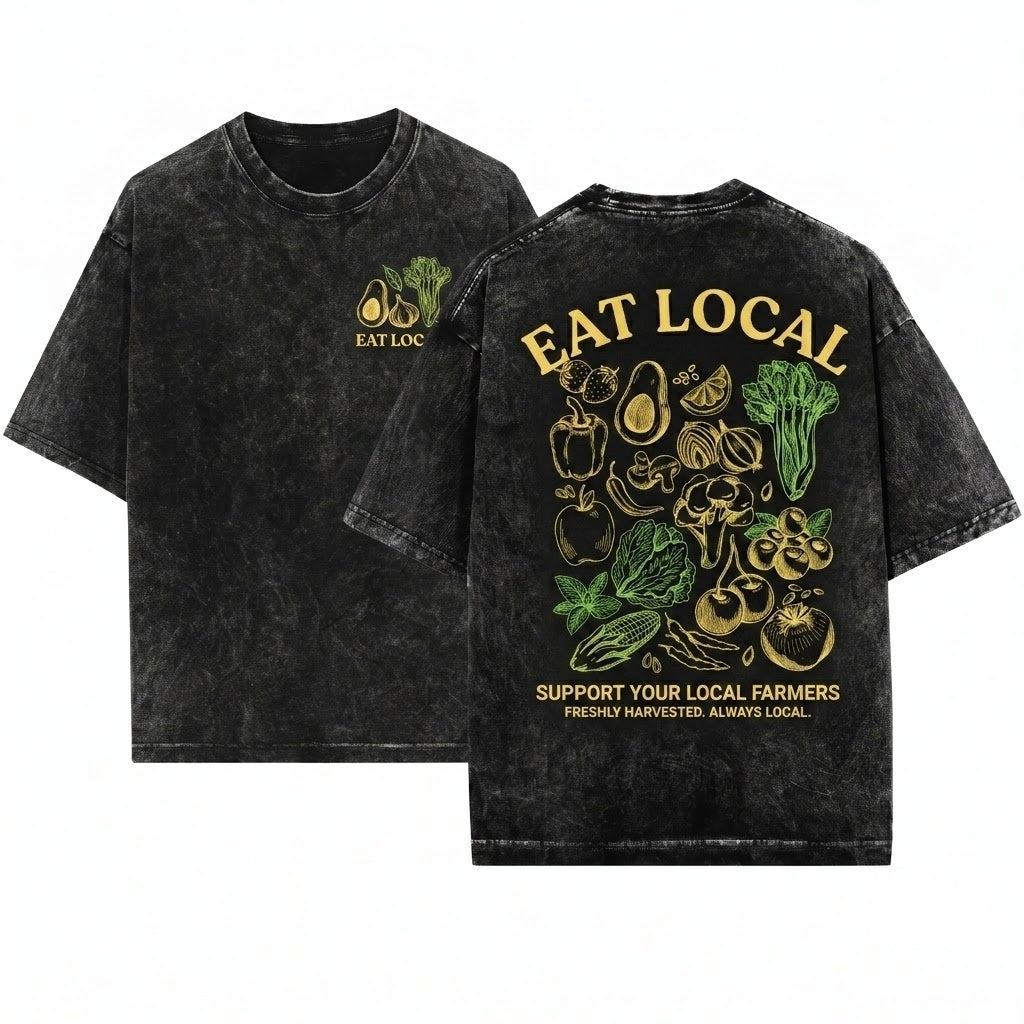 Eat Local Farmers Market Graphic Unisex Wash T-Shirt