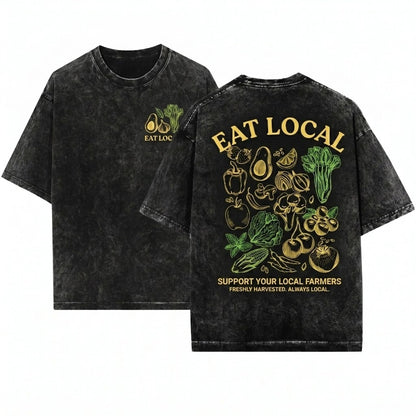 Eat Local Farmers Market Graphic Unisex Wash T-Shirt
