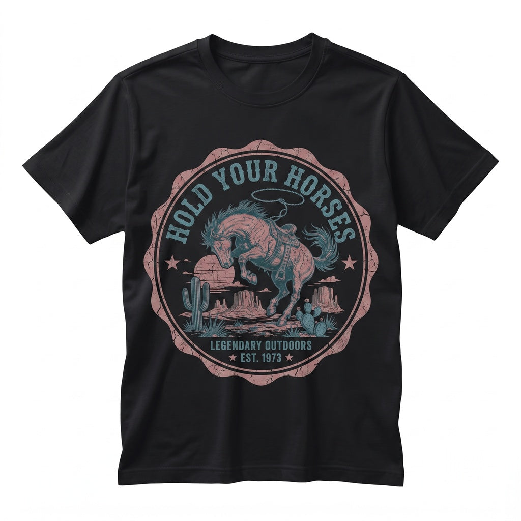 Hold Your Horses Trendy Cowgirl Graphic Funny Retro Western Country Concert Oversized Unisex TShirt