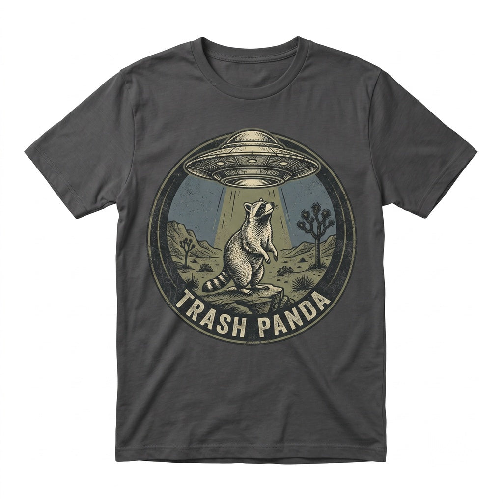 Retro Alien Raccoon Graphic UFO Desert Abduction Y2K Sci Fi Western Funny Animal Gift Apparel Unisex TShirt