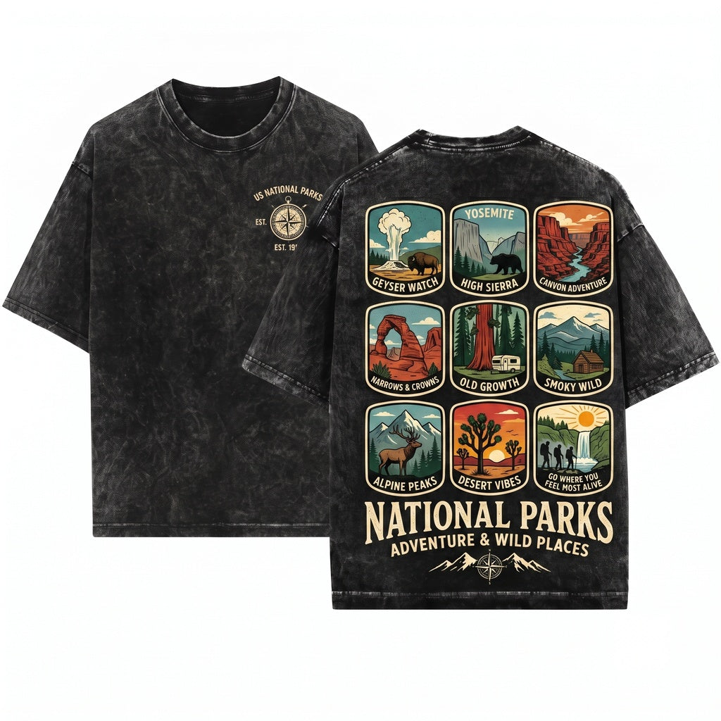 Explore Wild National Parks Vintage Nature Graphic Retro Hiking Camping Adventure Travel Gift Unisex Wash T-Shirt