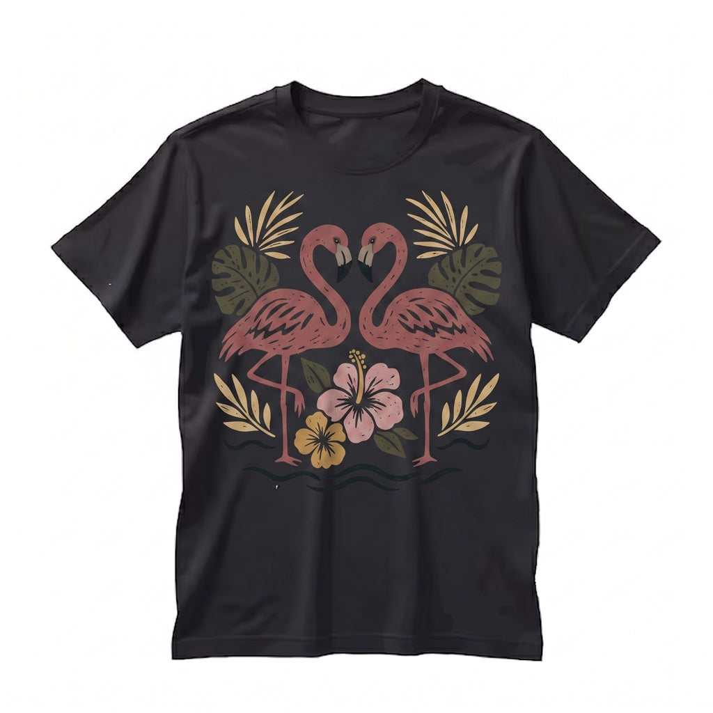 Pink Flamingo Tropical Beach Vacation Front Back Graphic Apparel Unisex TShirt