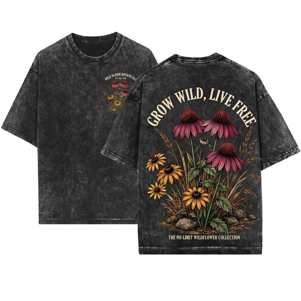 Classic Coneflower Graphic Wildflower Botanical Prairie Garden Vintage Nature Gift Unisex Wash T-Shirt